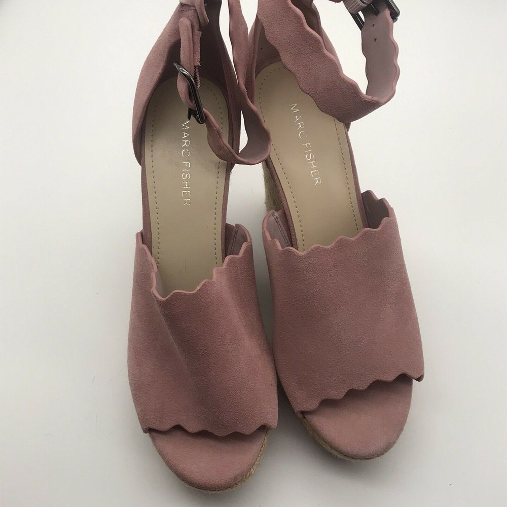 MARC FISHER Pink Haya Scallop Ankle‎ Strap Wedge 9M